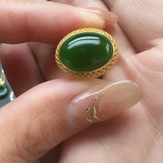 和田玉（碧玉）戒指银S925镶嵌