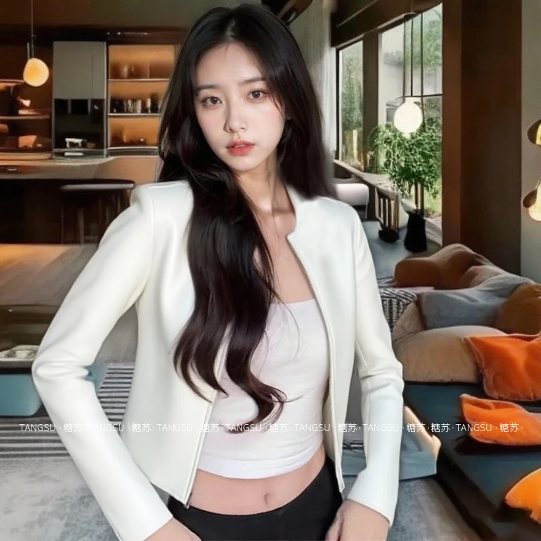 TANGSU糖苏早秋季轻熟皮夹克机车服2025爆款上衣黑色皮衣短外套女