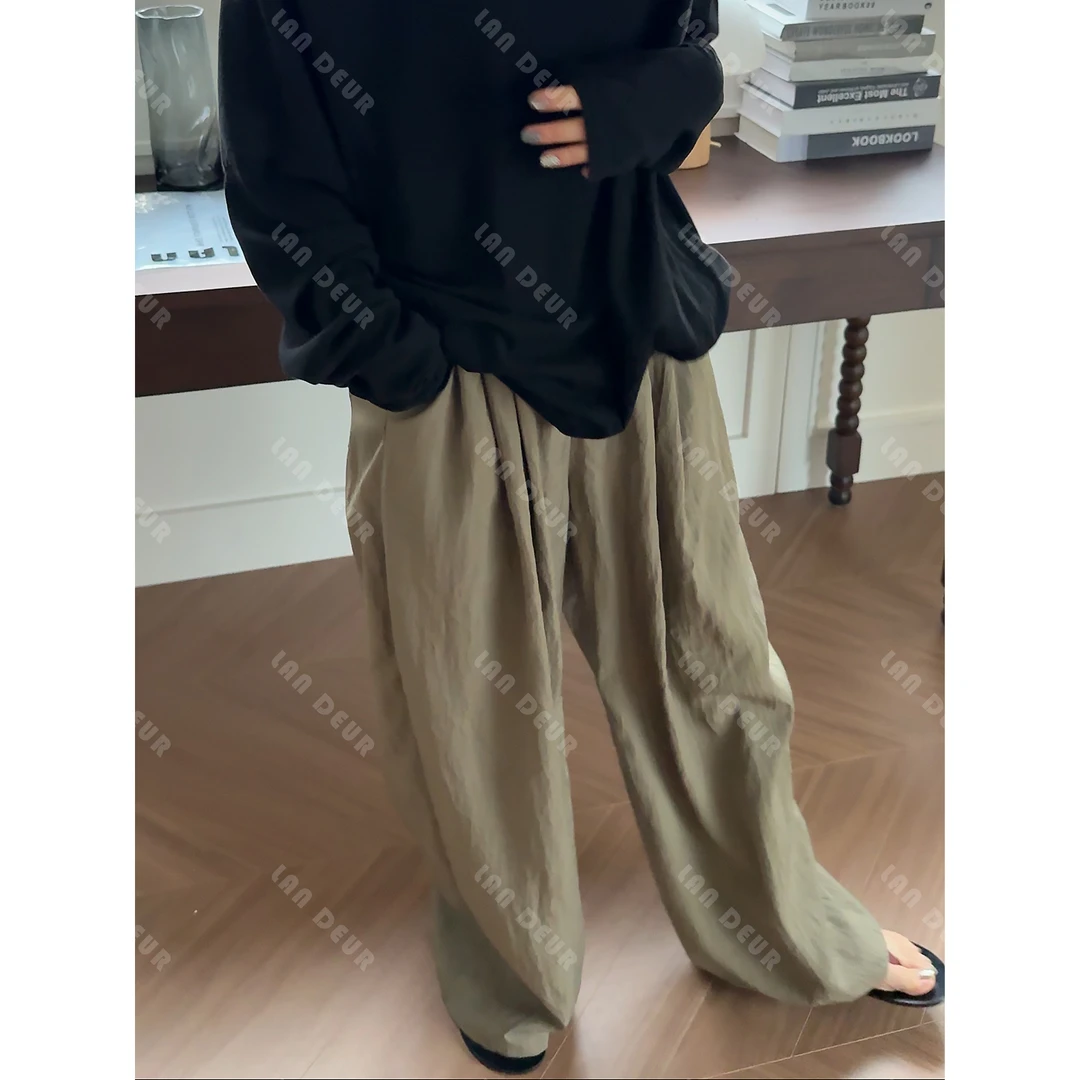 【海岸遐思】冰冰裤小众时尚休闲透气百搭阔腿裤宽松显瘦拖地裤子女