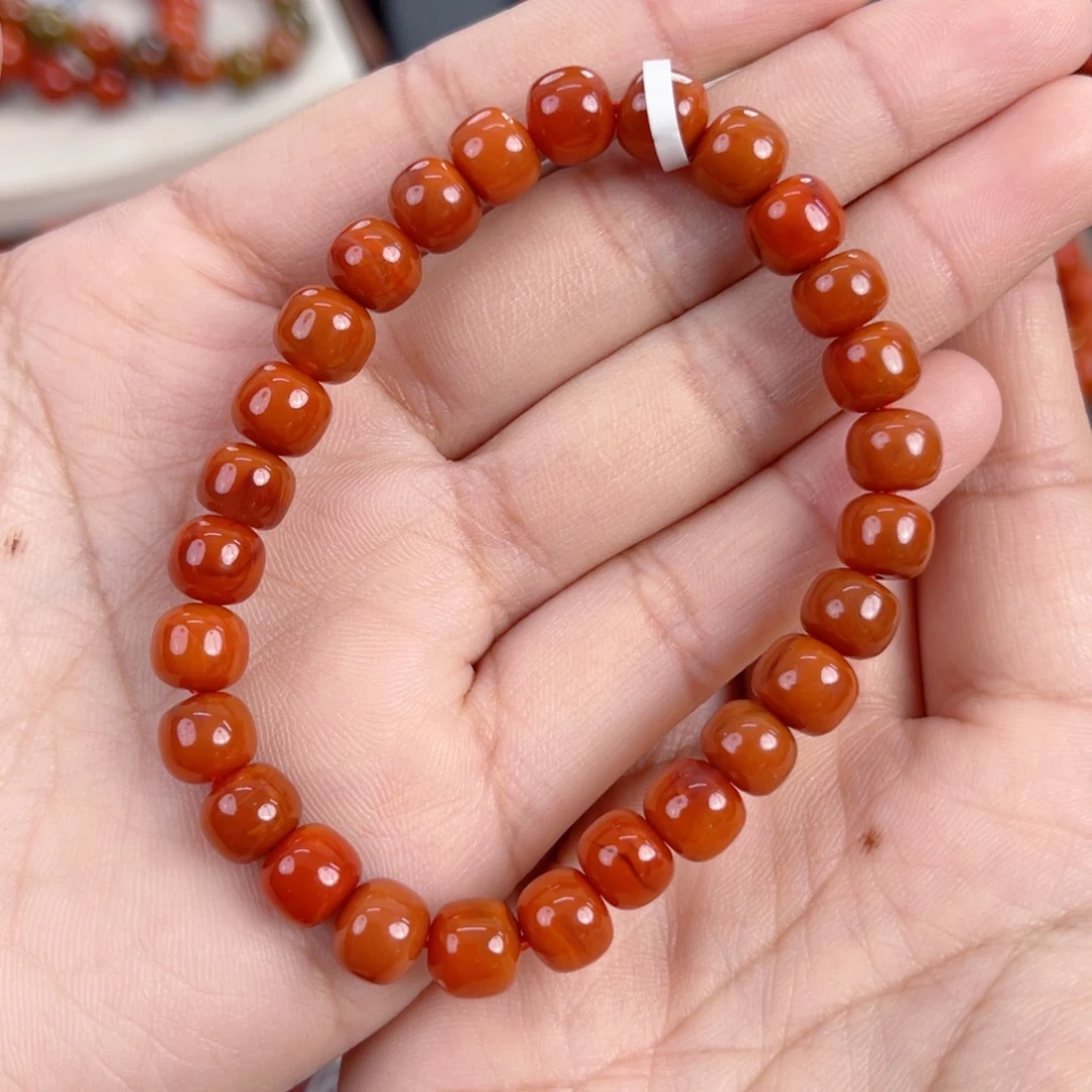 南红玛瑙未镶嵌瓦西柿子红老型单圈7mm