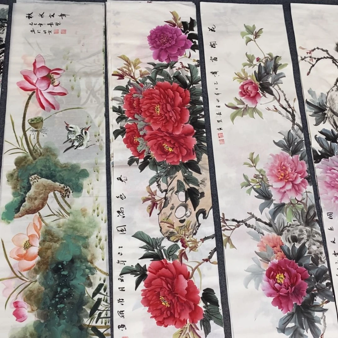 国画尺寸140✖️35四尺对开画手绘床头画