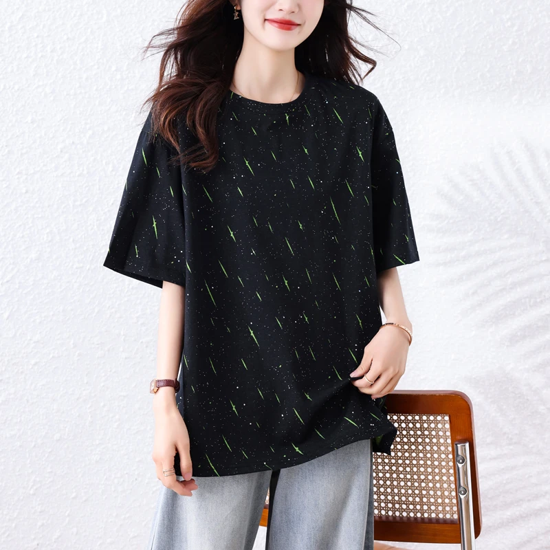 撞色休闲t恤女夏季2025时尚宽松洋气减龄设计感独特别致短袖上衣