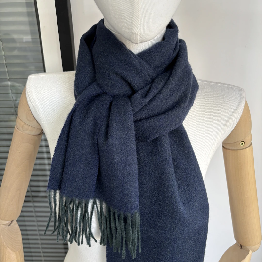 纯色百搭粗纺羊毛围巾羊毛披肩SC01 黑咖 蓝绿