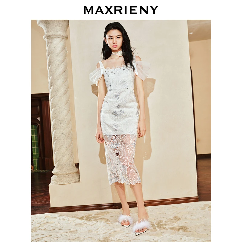 【粉丝专享】MAXRIENY复古优雅蕾丝刺绣连衣裙