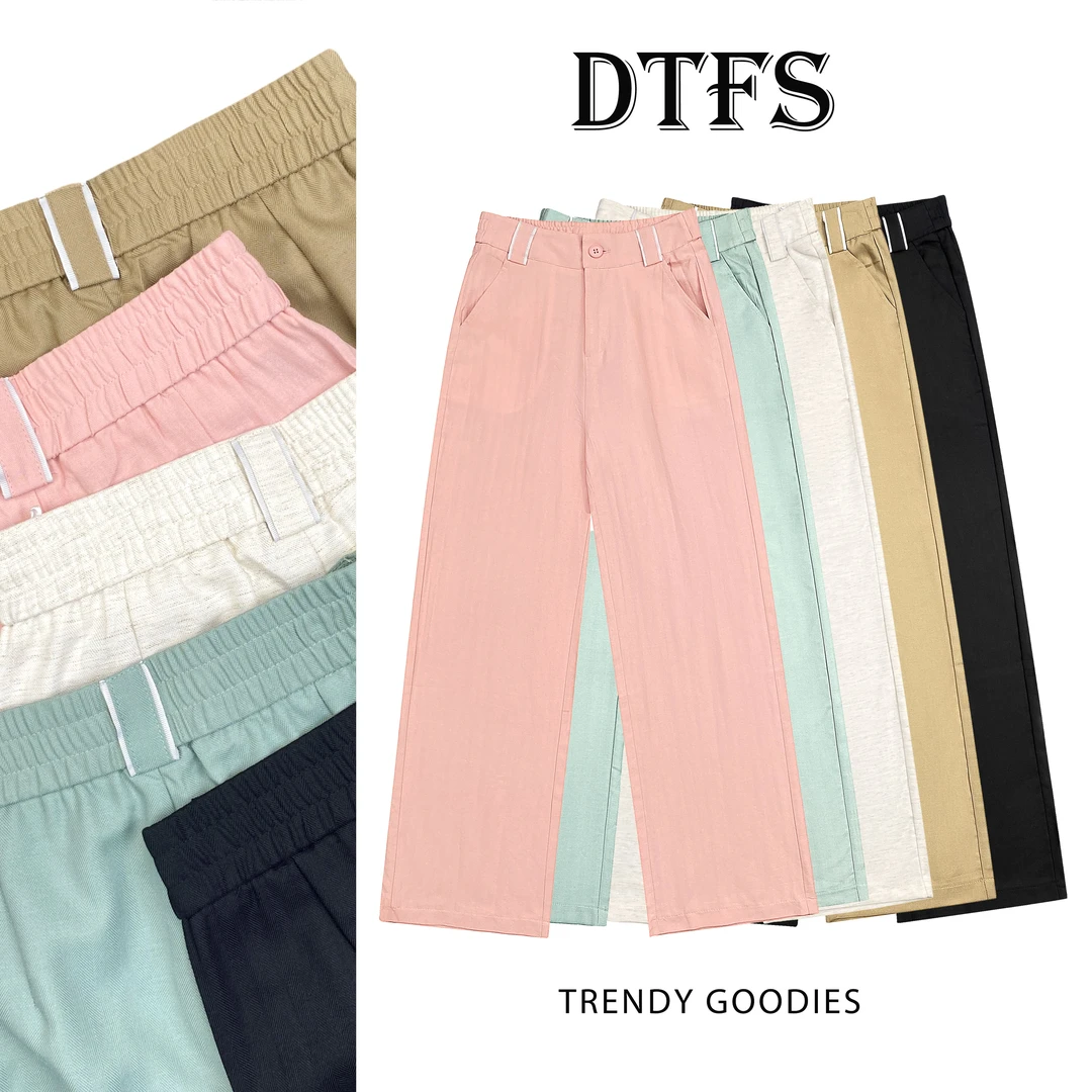 百搭直筒裤口袋高腰夏季休闲裤宽松开叉牛仔裤夏装长裤阔腿裤5883