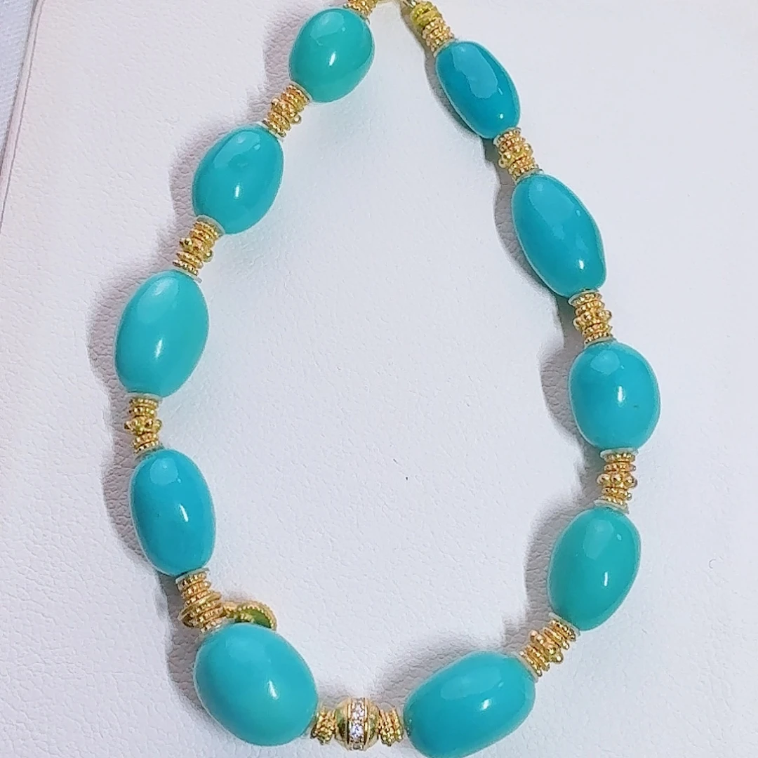 绿松石未镶嵌珠宝奇石玉华蓝糖豆手串