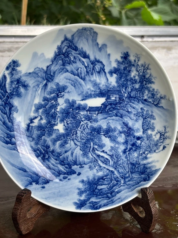青花山水壶承《静思图图》景德镇青花茶器盖碗托茶盘