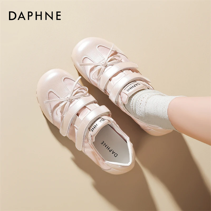 达芙妮蝴蝶结德训鞋女春季2025新款平底芭蕾板鞋魔术贴休闲阿甘鞋