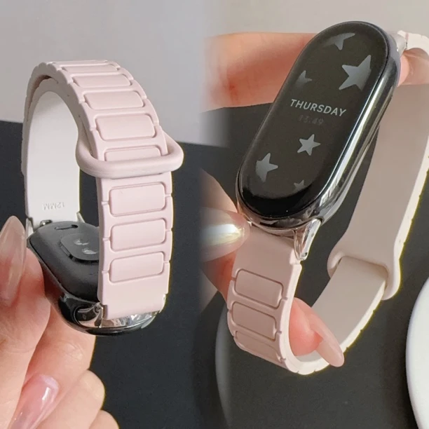 适用小米手环10张婧仪同款小米手环98硅胶回环强磁吸表带腕带男女