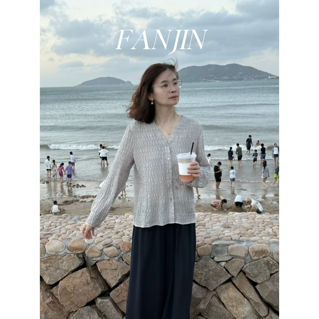 【F·J】夏季新款女士桑蚕丝衬衫气质优雅真丝外搭开衫上衣FJ9839S
