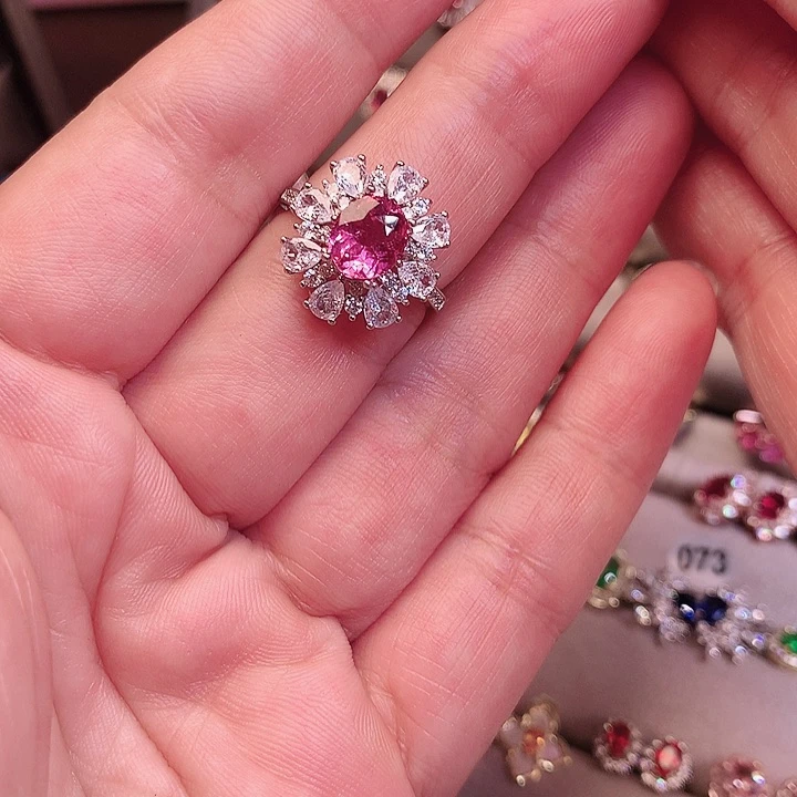 碧玺戒指银S925镶嵌天然碧玺戒指