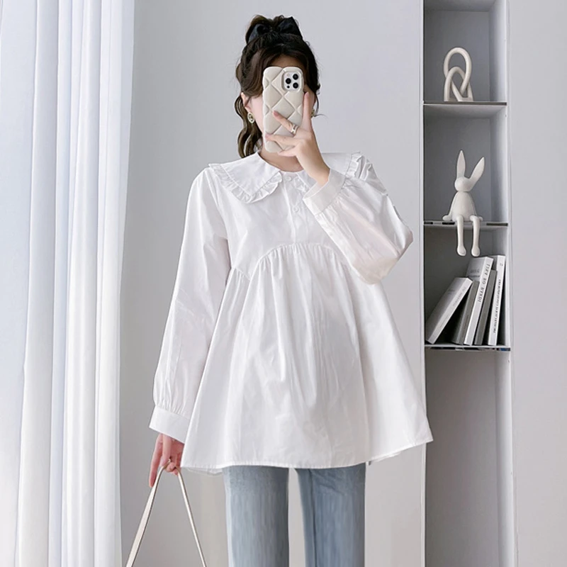 【伊伊】孕妇装2025春季新款时尚上衣韩版甜美气质娃娃领宽松衬衫