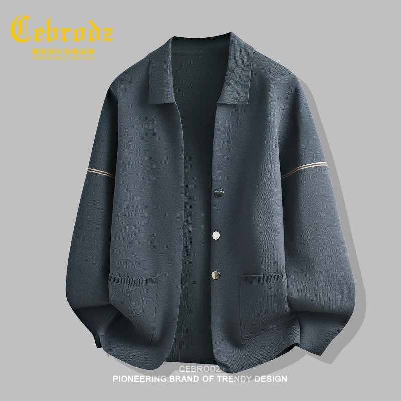 法国Cebrodz开衫毛衣男款秋季休闲翻领外穿毛衣外套撞色上衣线条