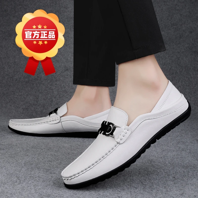 皮鞋男款爆款2025新款英伦软面鞋子软底软皮男士一脚蹬轻便休闲鞋
