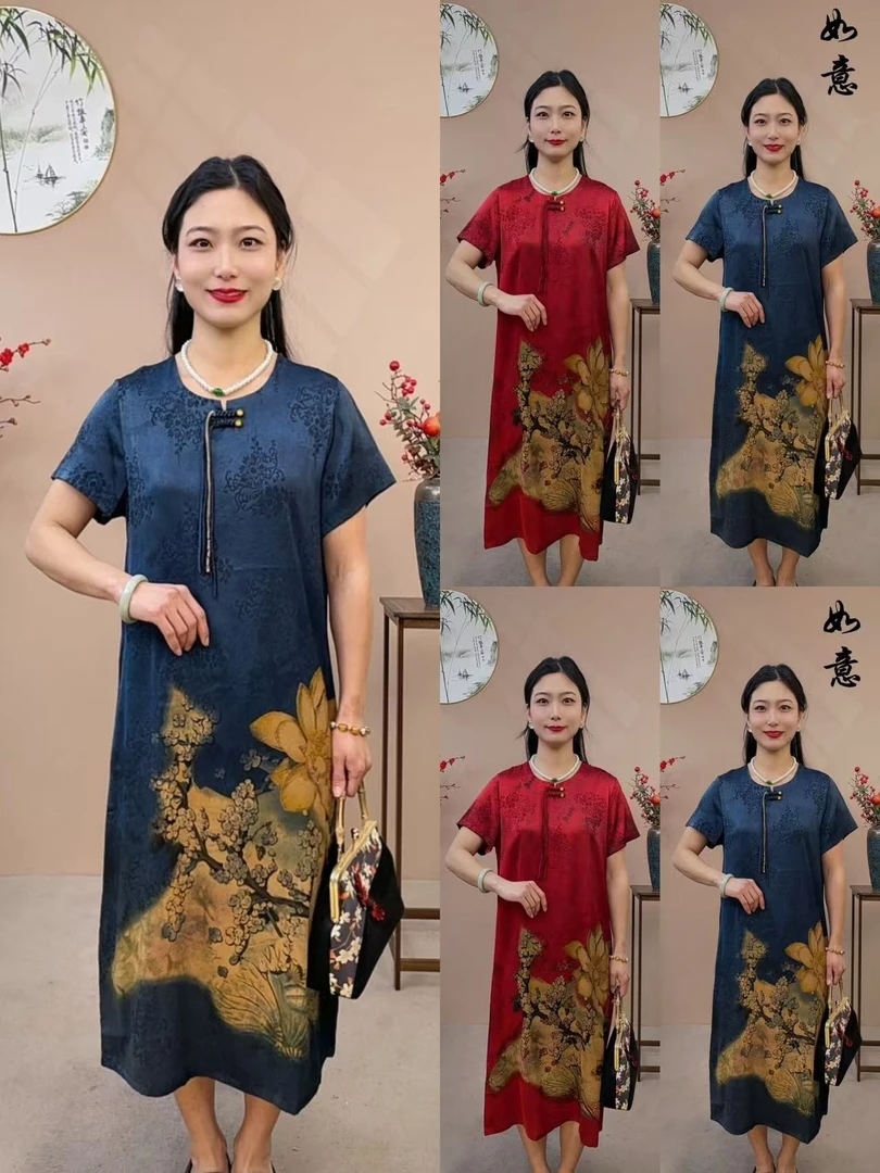 {米月-丹青-连衣裙}2025新款新中式妈妈装气质夏季提花女士长裙子