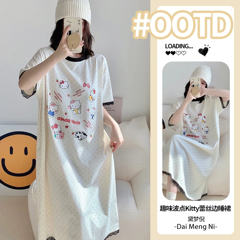 2025新款睡裙女夏季ins韩系显瘦可爱卡通凯蒂猫短袖休闲学生睡衣