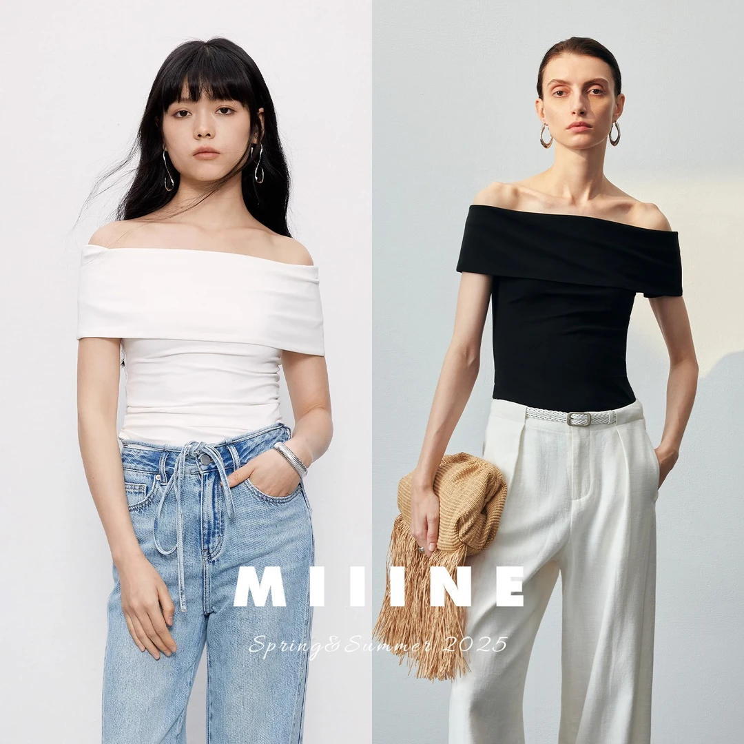 Miiine2025夏季新款一字领短袖针织T恤