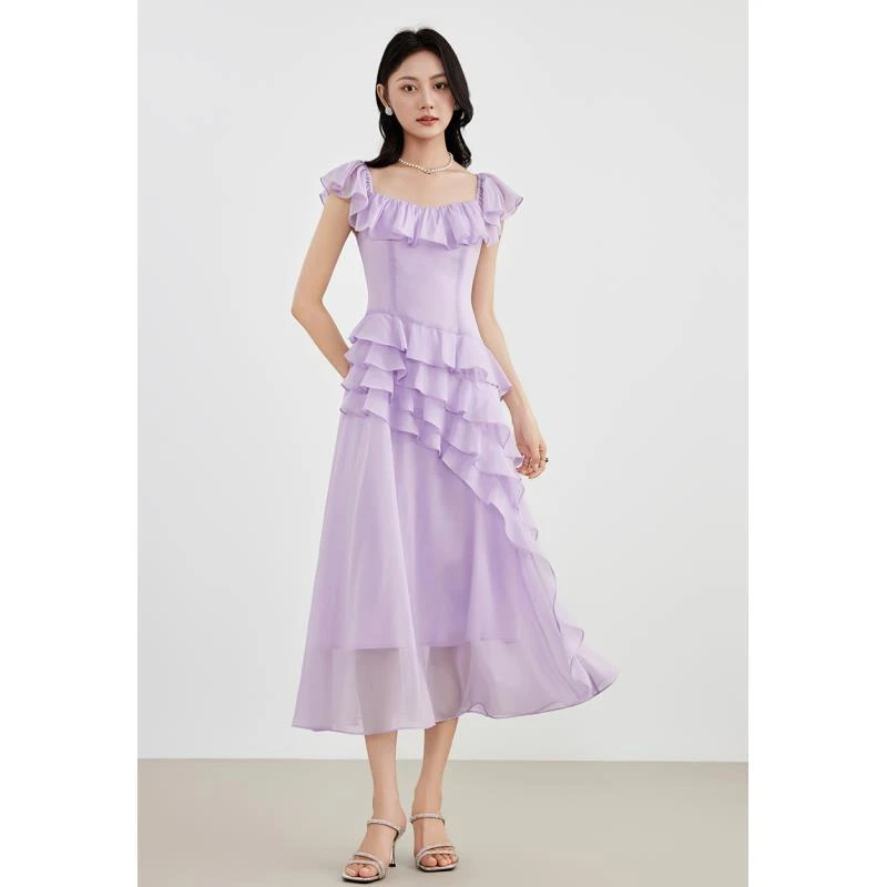 爱客夏季连衣裙法式精裁无袖连衣裙YA25224L012