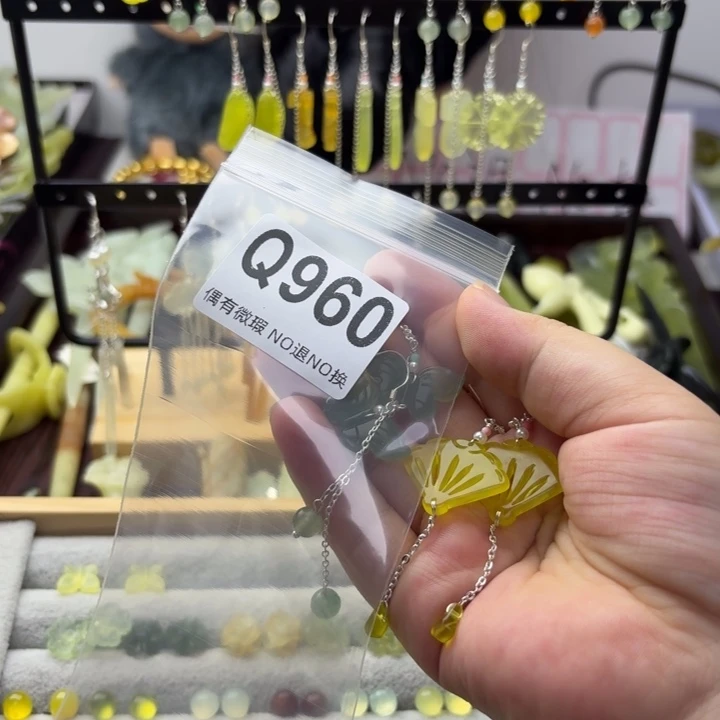 牛***力合金蛇纹石玉发饰