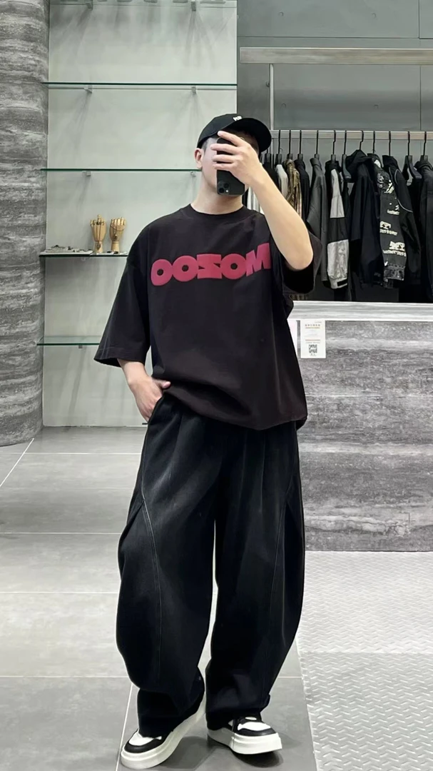 美式休闲上衣短袖运动高街T恤男装印花春夏百搭通用圆领夏季