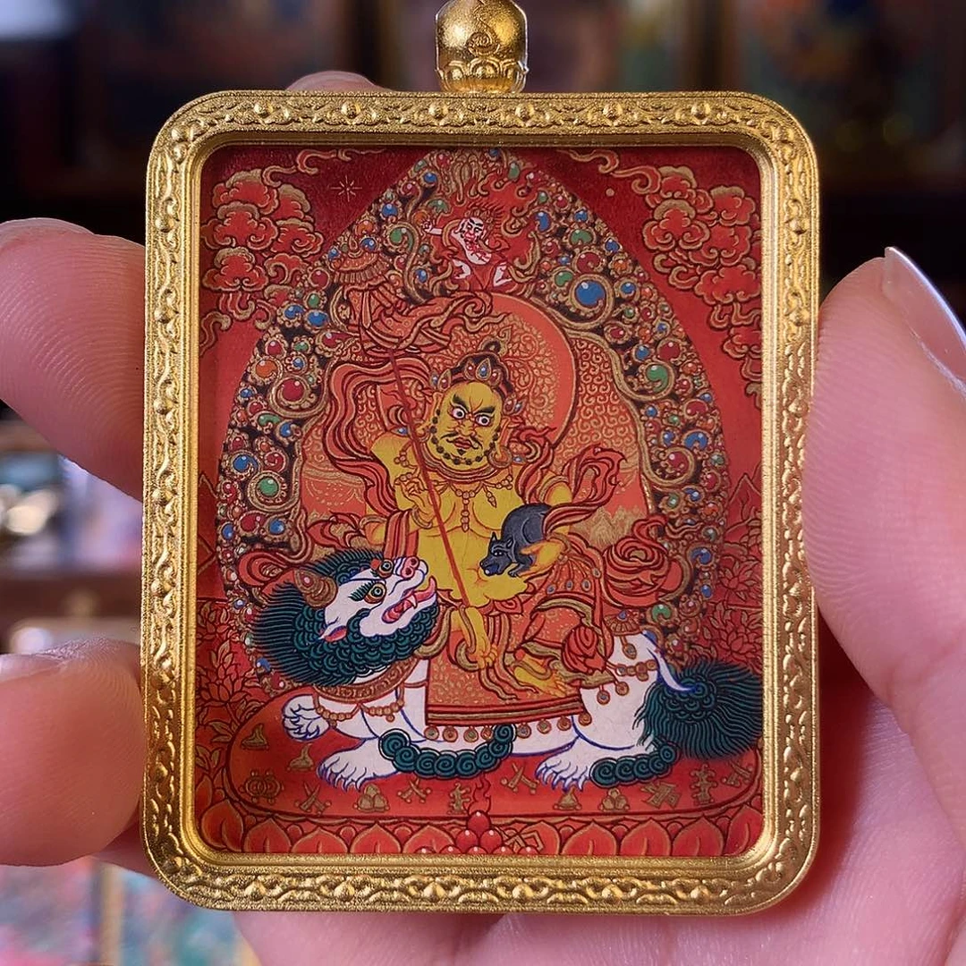 吊坠热贡纯手绘唐卡财宝天王