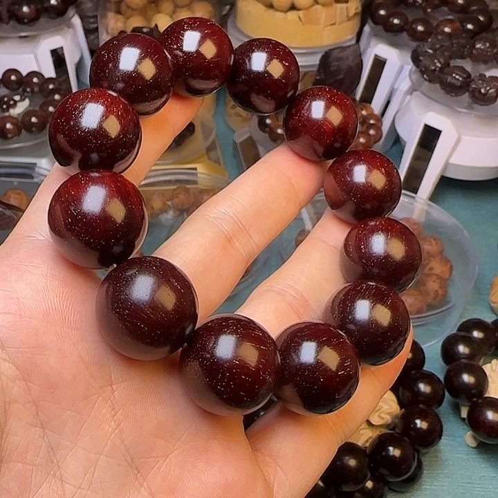 木小叶紫檀佛珠手串2.0爆满金星