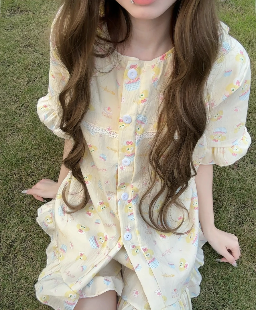 少女甜美可爱卡通厨师饼饼睡衣女夏季新款ins娃娃领公主风家居服