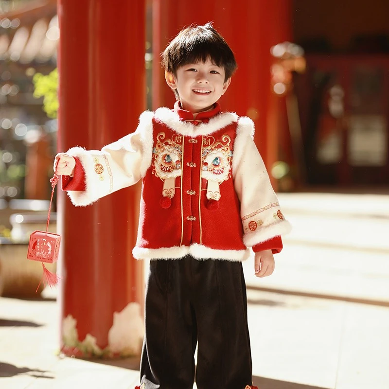 男童拜年服冬季新款儿童新年装男宝宝过年加绒加厚中国风汉服潮
