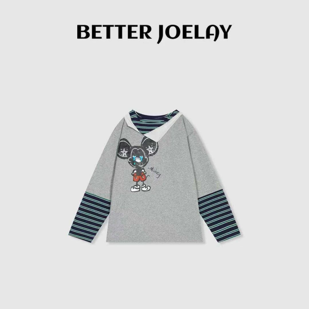 BETTER JOELAY-【棉暖鼠鼠】时尚百搭简约风假两件长袖T恤GG0313