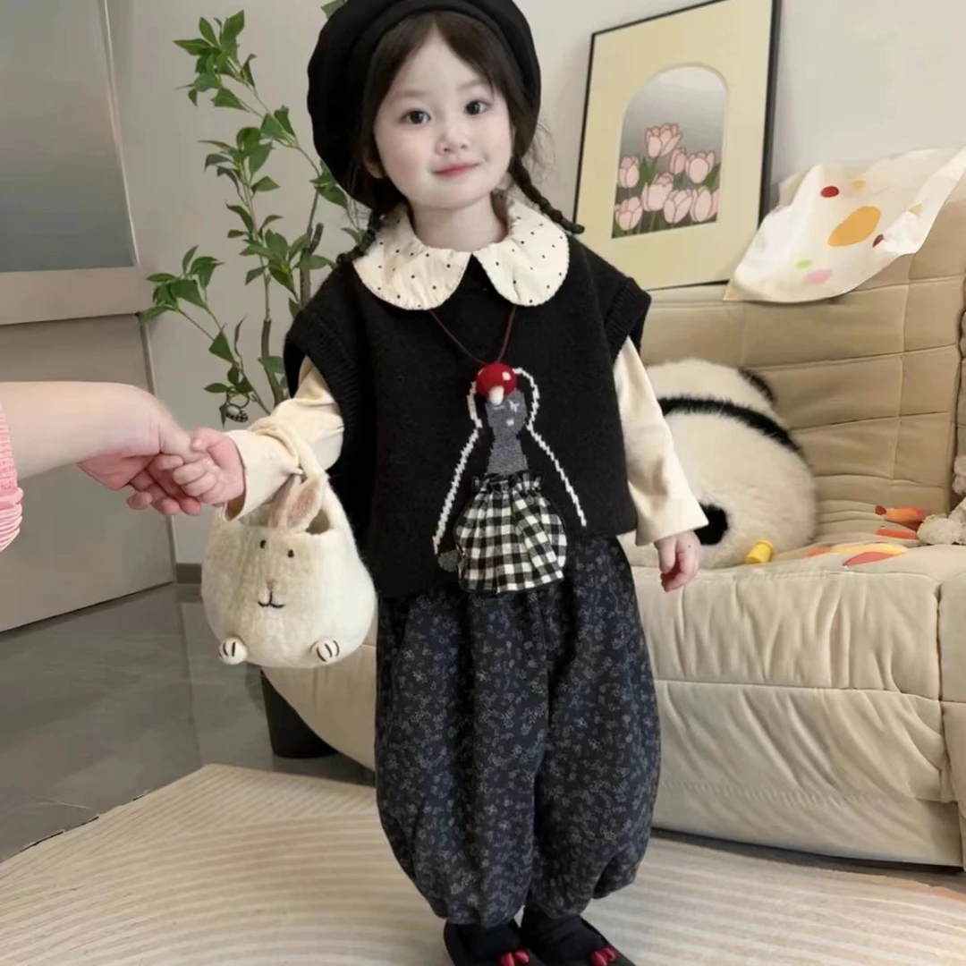 现货FF142女童秋季韩版打底马甲裤子三件套