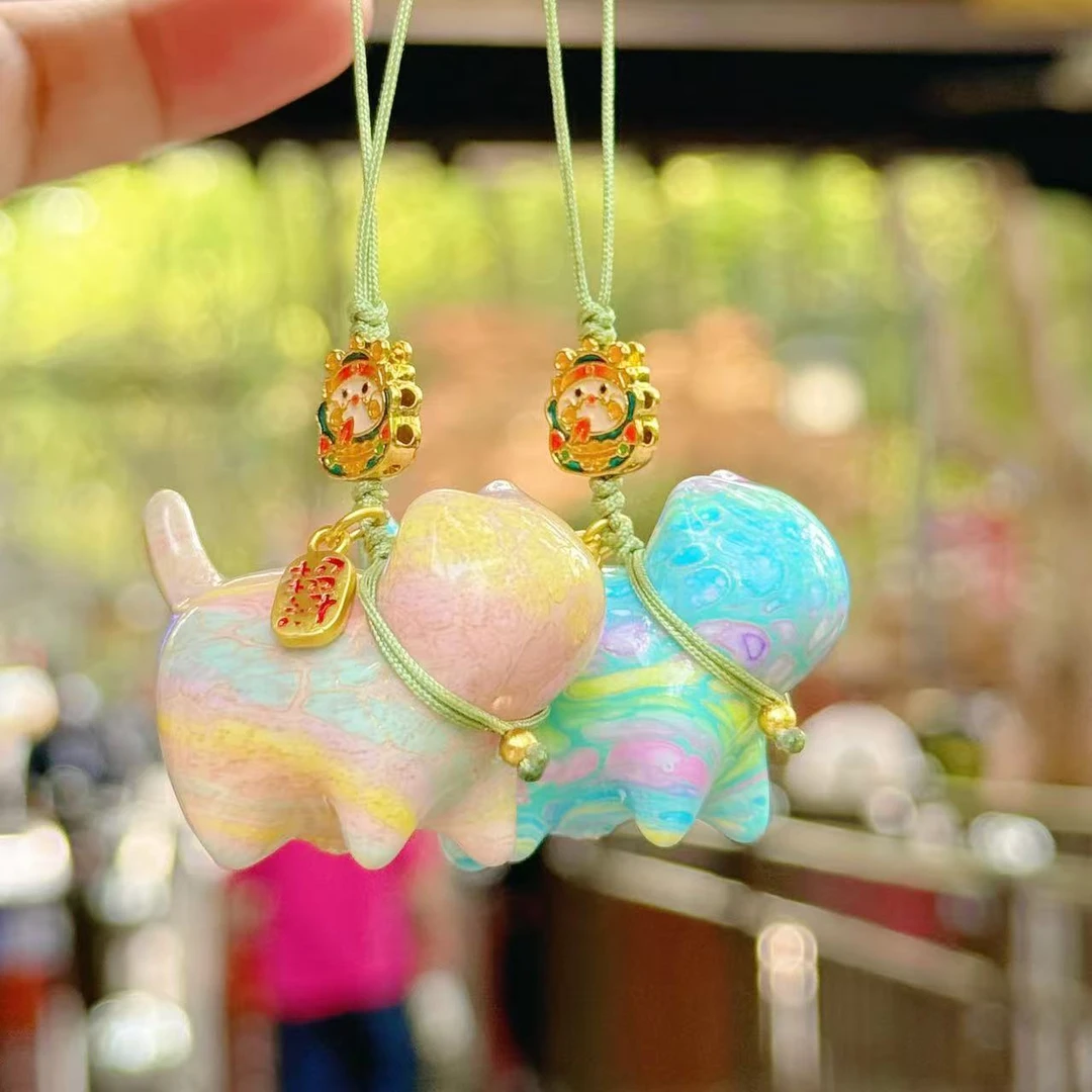 【才爷猫咪】大漆多彩可爱猫咪新中式手机挂 包挂春日新款 2366