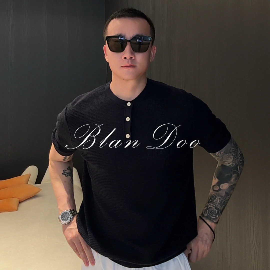 BLANDOO ”亚麻质感” L*P经典亨利领针织短袖T恤9BDV308