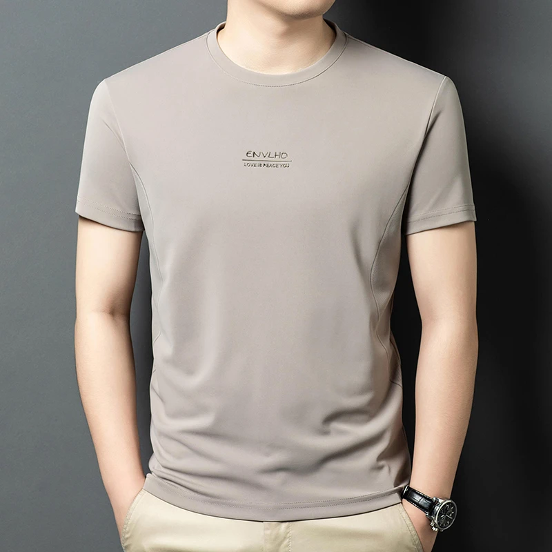 【蛋白冰氧丝】圆领夏季短袖中年素色T恤商务男士透气男装运动t恤