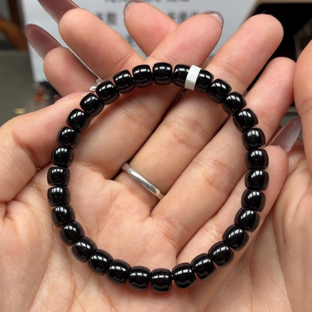 玛瑙/玉髓未镶嵌手串原矿保山黑玛瑙直切手串卡7