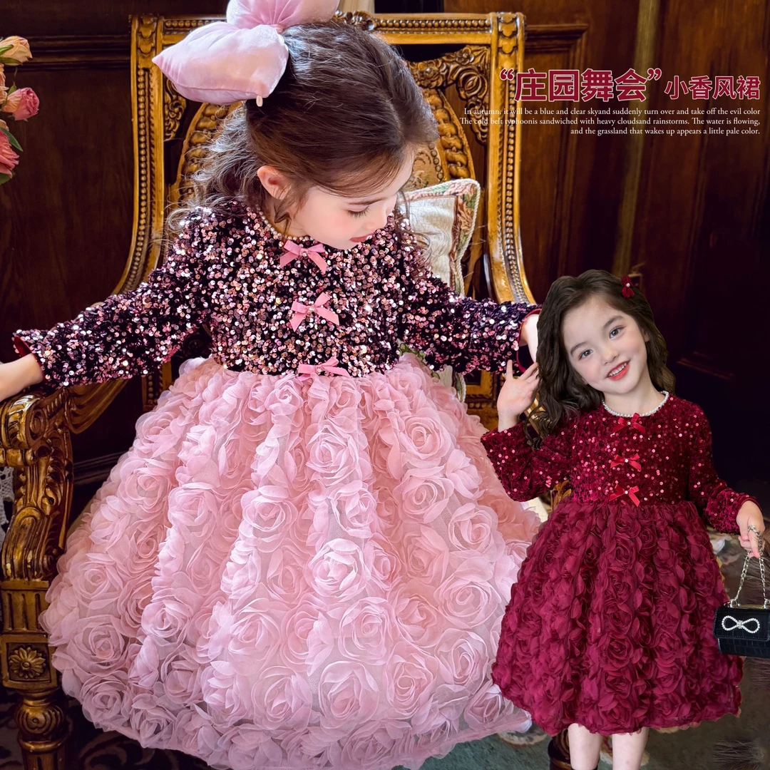米米哈罗【玫瑰庄园】女童公主裙冬装生日裙连衣裙蓬蓬裙D250399
