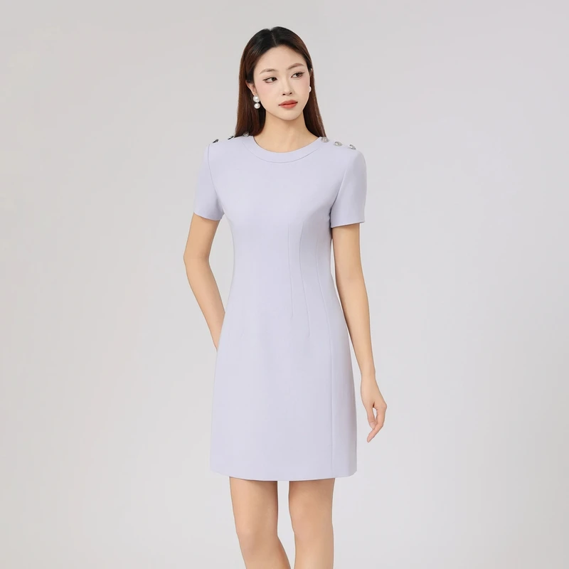 AMASS/阿玛施新款气质铆钉中长裙时尚设计款收腰连衣裙5500457