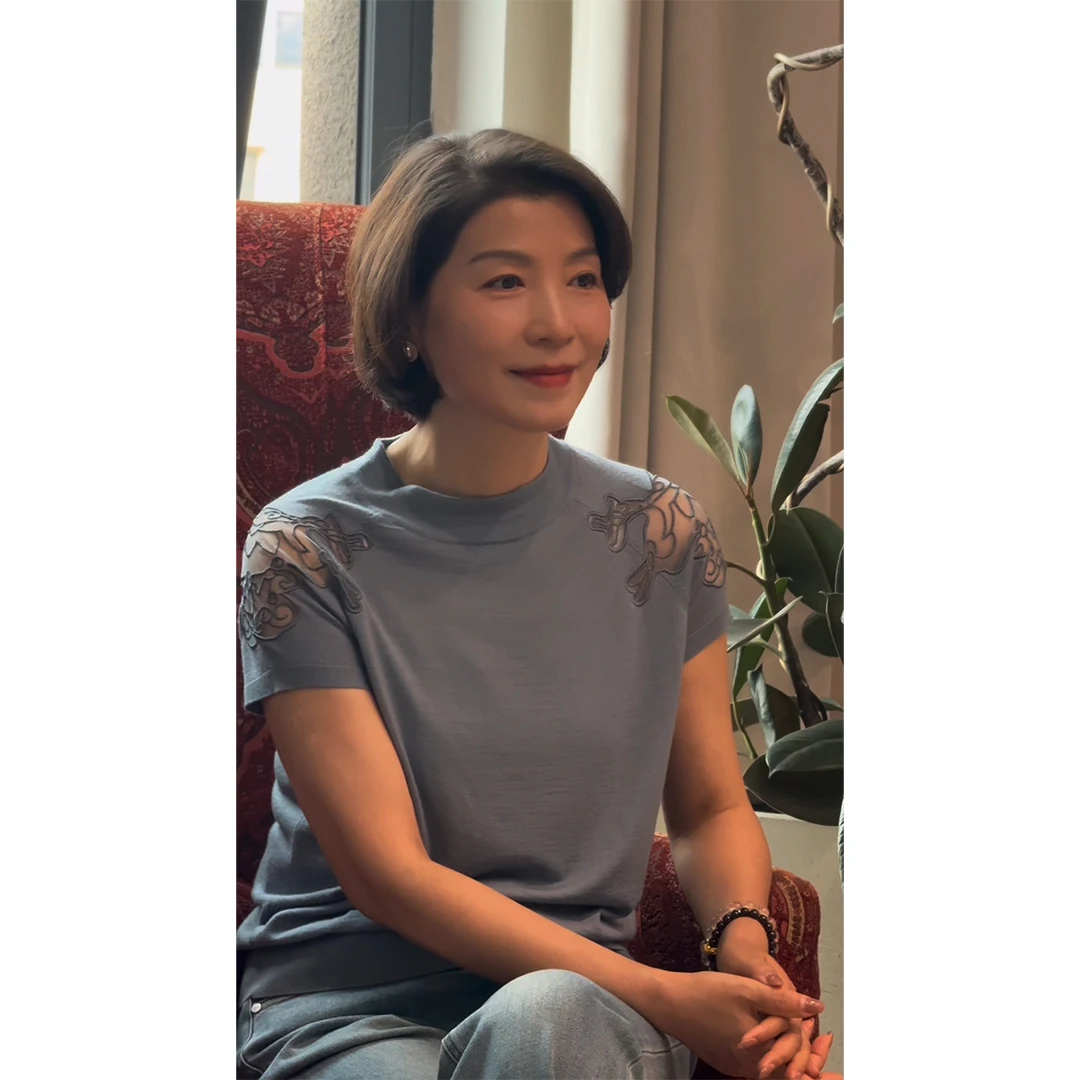 美肩镂空100美丽诺羊毛针织衫2025女款圆领夏季灰色春夏半袖女士