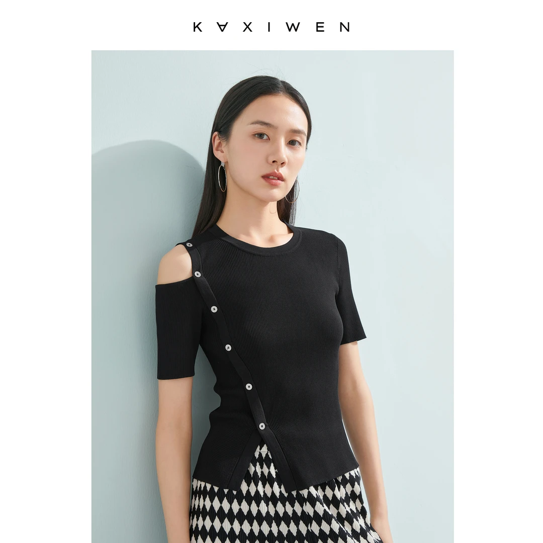 【大叔专属】气质露肩针织衫时髦感修身开叉短上衣X04AZS2522