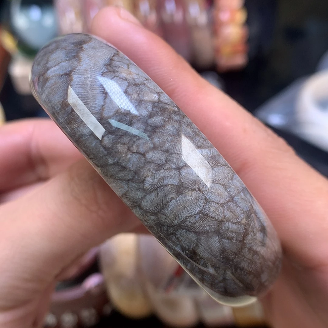 【闪购商品】颈饰未镶嵌硅化珊瑚（珊瑚玉）42号57.6圈黑胖虫纹