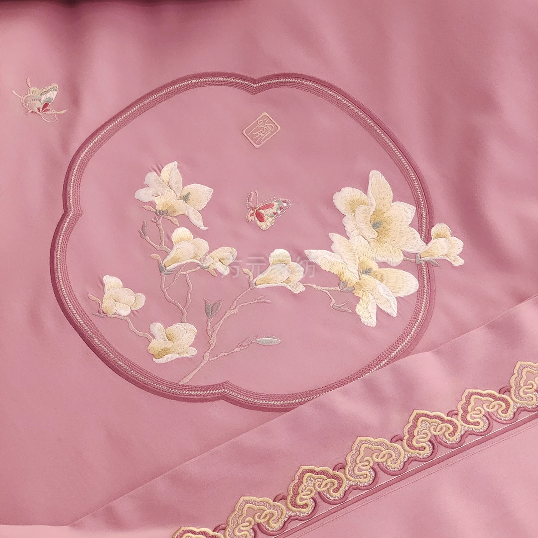 新金玉满堂jymt紫粉四季款全棉加厚四件套绣花高档亲肤苏绣