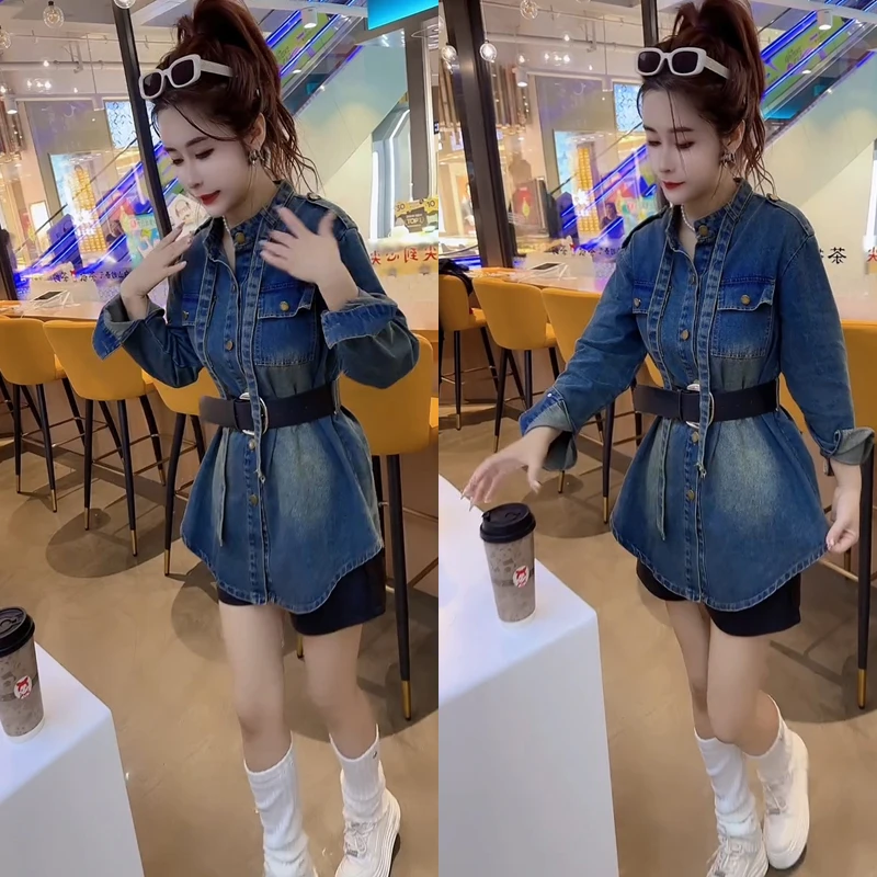 QDD【568】洋气时尚简约通勤韩版2025秋季新款休闲牛仔衬衫上衣