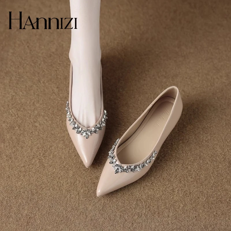 hannizi内增高单鞋尖头浅口绝美女2025春夏水钻气质高级感单鞋