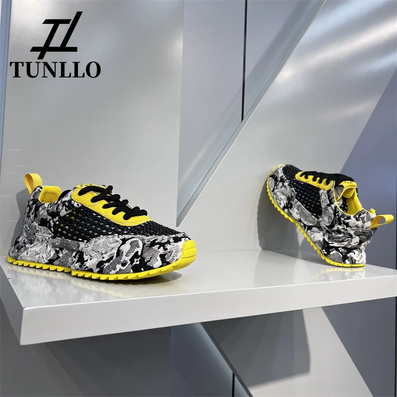 轻奢男鞋夏季新款镂空编织网面透气运动休闲鞋增高厚底拼色老爹鞋