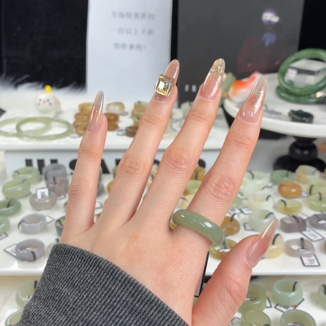 和田玉未镶嵌戒指z57奶蓝圆条18.1