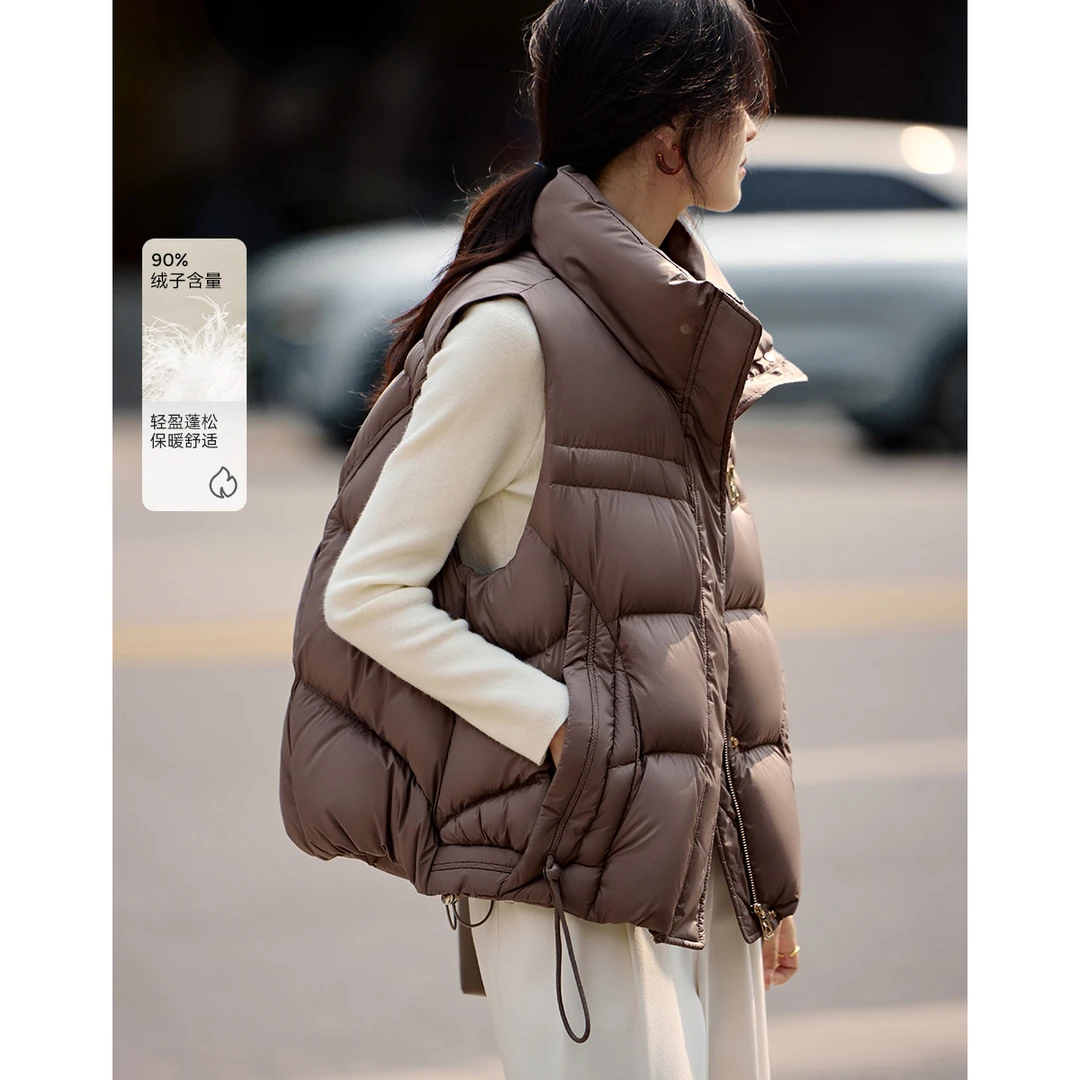 沫晗依美【轻休闲泡芙感保暖羽绒马甲】2024冬季新款百搭羽绒马甲女