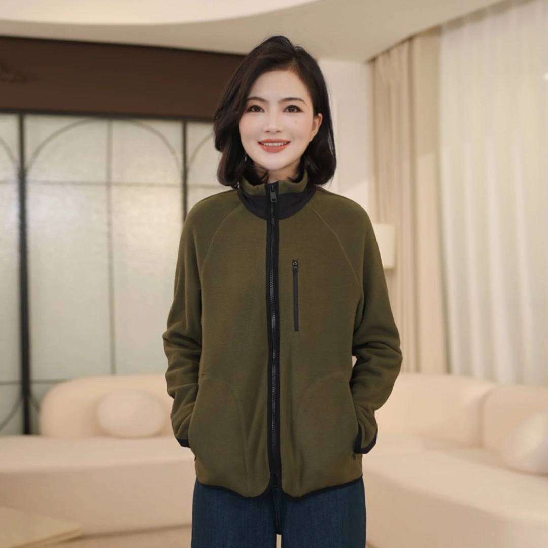 枫竺阿楠anan立领撞色摇粒绒保暖外套抓绒百搭休闲衣女秋季上衣