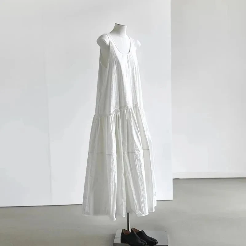 大码胖mm无袖背心连衣裙女夏季2-300斤设计感宽松休闲吊带a字长裙