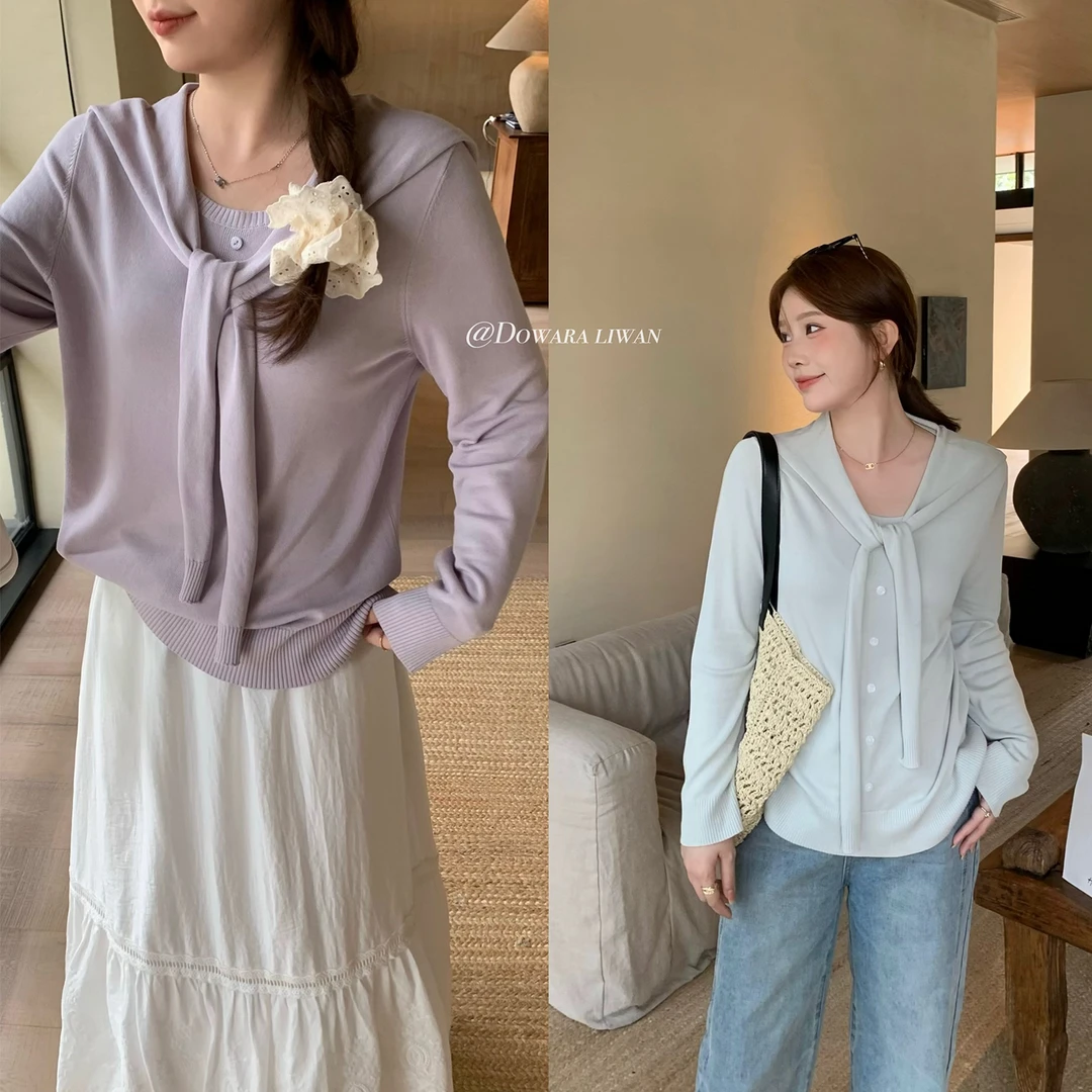 现货6699D大婉酱微胖定制韩系休闲风毛衣女春秋新款圆领针织上衣