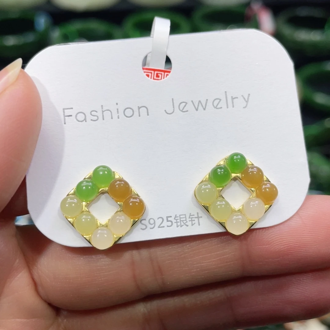 银S925镶嵌和田玉耳饰