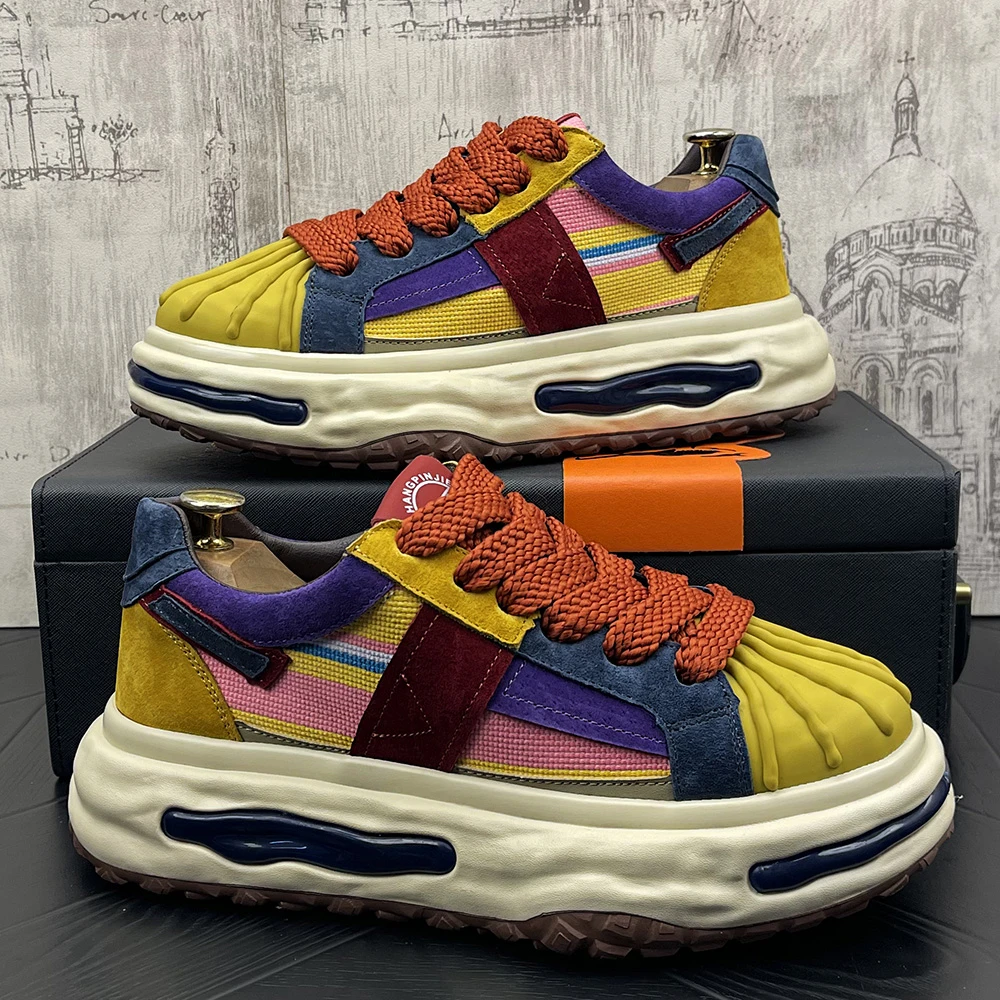 贝壳头拼色老爹鞋2025夏季新款舒适透气布面增高软底百搭气垫潮鞋